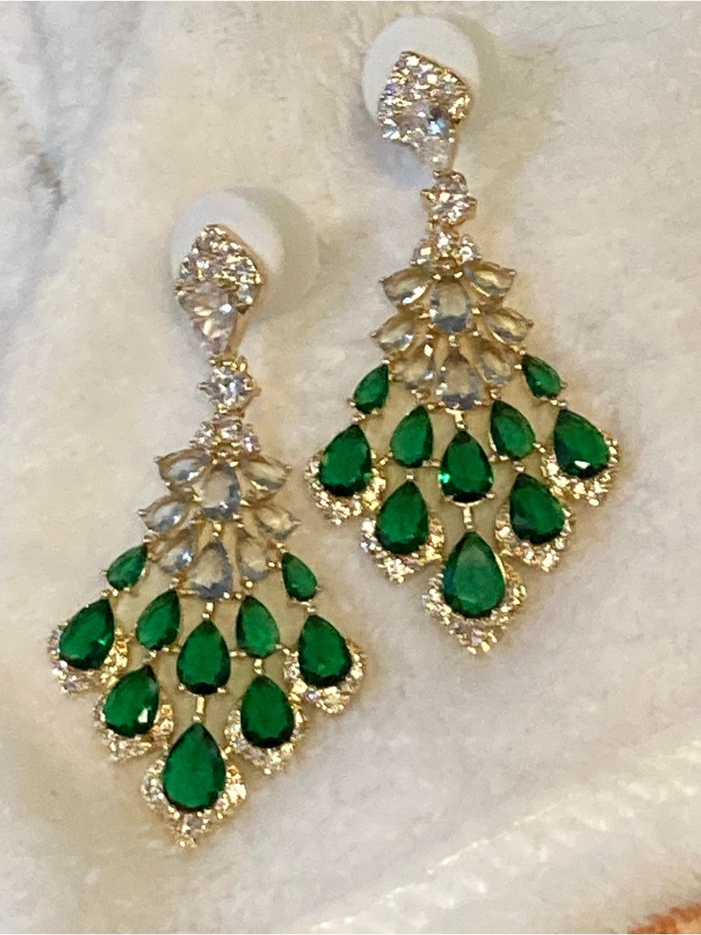 Gold-Tone Emerald Chandelier Earrings